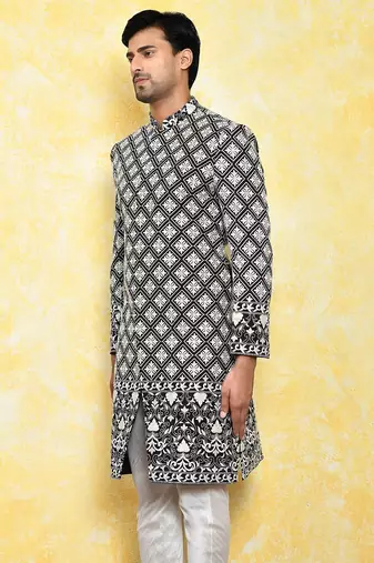 Black straight machine pattern work indo western