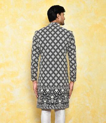 Black straight machine pattern work indo western 5