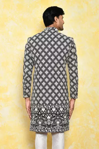 Black straight machine pattern work indo western