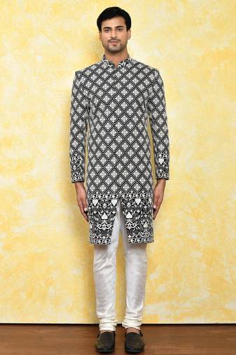 Black straight machine pattern work indo western