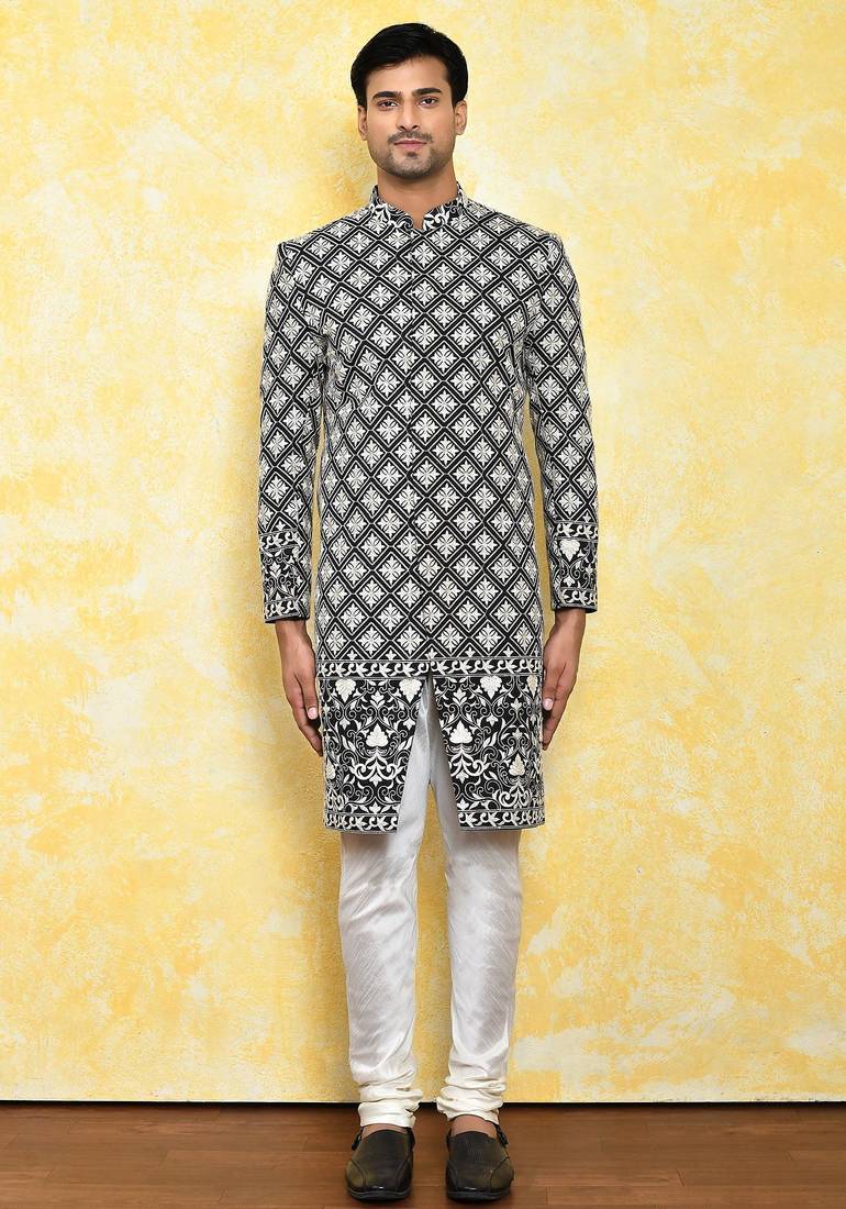 Black straight machine pattern work indo western