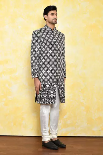 Black straight machine pattern work indo western