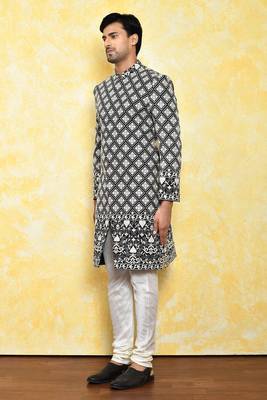 Black straight machine pattern work indo western 3