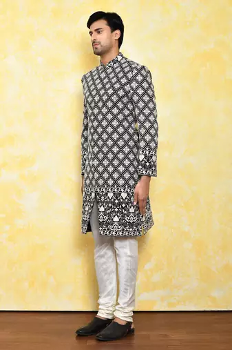 Black straight machine pattern work indo western