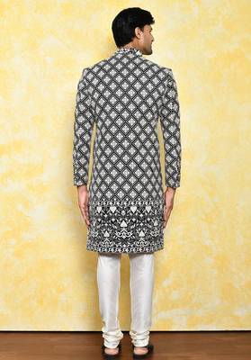 Black straight machine pattern work indo western 4