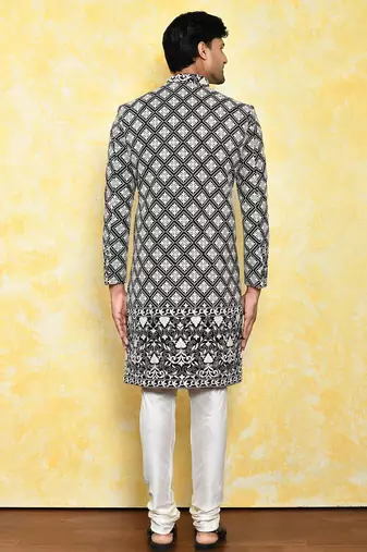 Black straight machine pattern work indo western