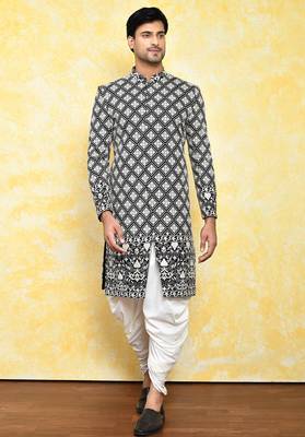 Black straight machine pattern work indo western 1