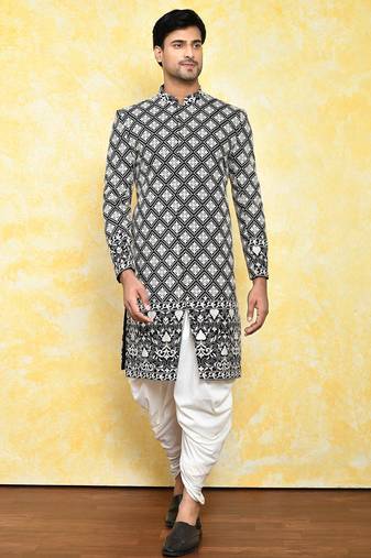 Black straight machine pattern work indo western