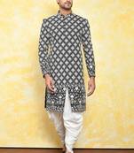 Black straight machine pattern work indo western