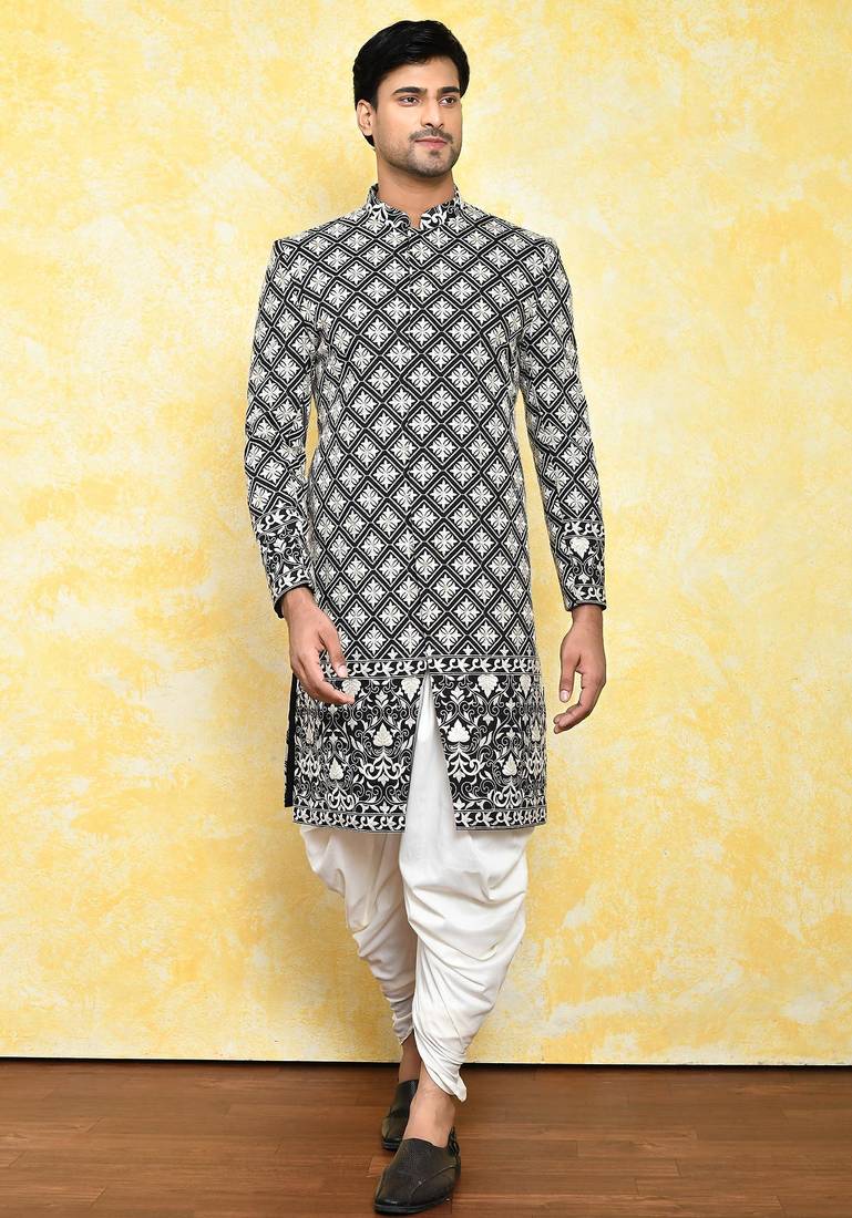 Black straight machine pattern work indo western