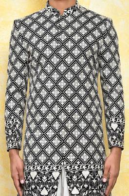 Black straight machine pattern work indo western 2
