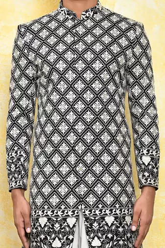 Black straight machine pattern work indo western