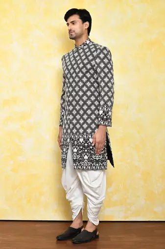 Black straight machine pattern work indo western