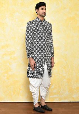 Black straight machine pattern work indo western 4
