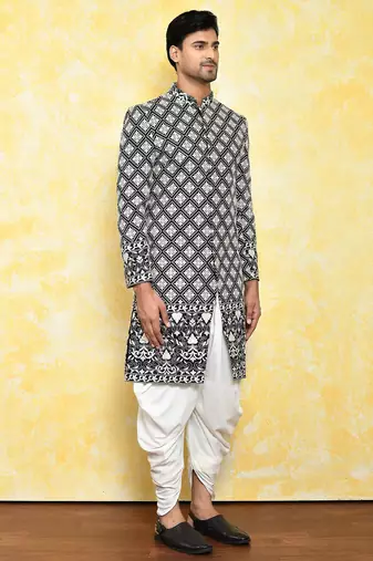 Black straight machine pattern work indo western