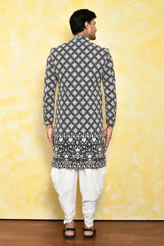 Black straight machine pattern work indo western