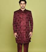 Mahroon front open pattern design with detached inside sleeveless jacket indo western