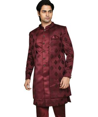 Mahroon front open pattern design with detached inside sleeveless jacket indo western 2