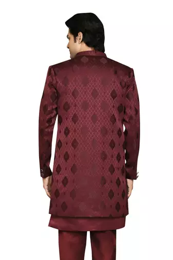 Mahroon front open pattern design with detached inside sleeveless jacket indo western