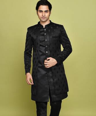 Black front open pattern design with detached inside sleeveless jacket indo western 2