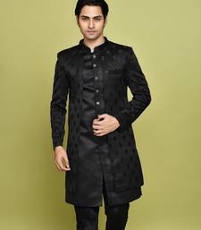 Black front open pattern design with detached inside sleeveless jacket indo western