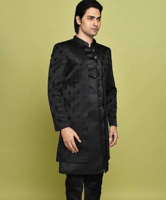 Black front open pattern design with detached inside sleeveless jacket indo western 3