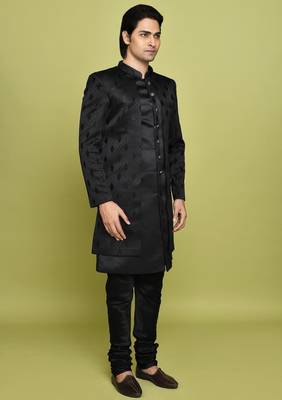 Black front open pattern design with detached inside sleeveless jacket indo western 2