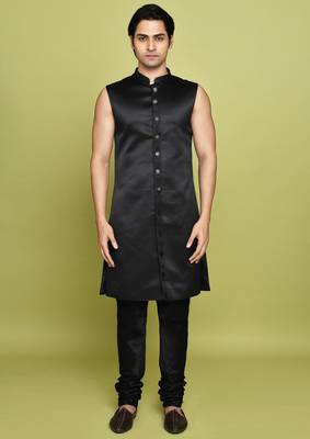 Black front open pattern design with detached inside sleeveless jacket indo western 3