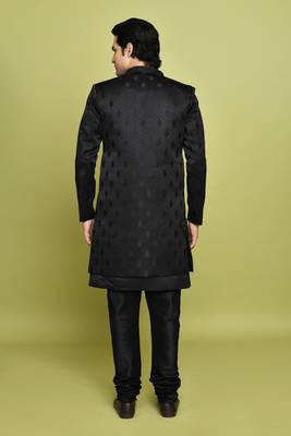 Black front open pattern design with detached inside sleeveless jacket indo western 4