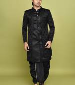 Black front open pattern design with detached inside sleeveless jacket indo western