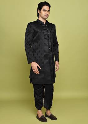 Black front open pattern design with detached inside sleeveless jacket indo western 2