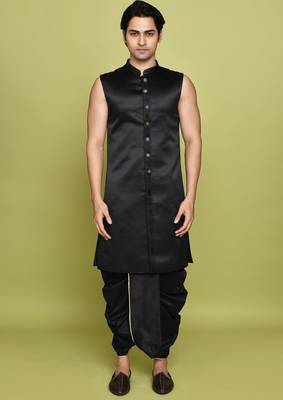 Black front open pattern design with detached inside sleeveless jacket indo western 3