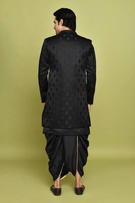 Black front open pattern design with detached inside sleeveless jacket indo western 4