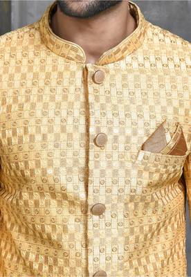 Gold straight pattern work indo western 2