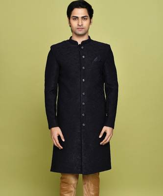 Navy blue straight pattern work indo western 1