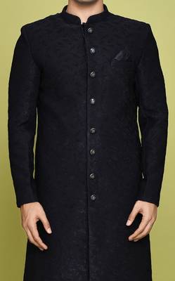 Navy blue straight pattern work indo western 2
