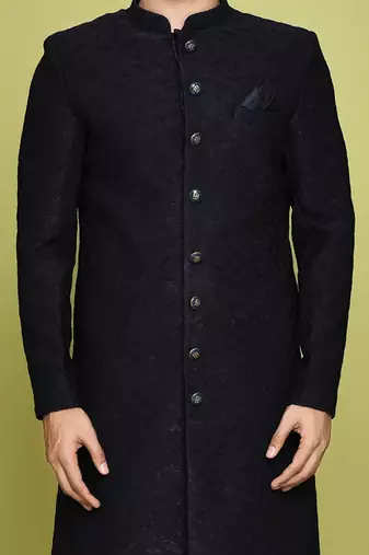 Navy blue straight pattern work indo western