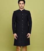 Navy blue straight pattern work indo western