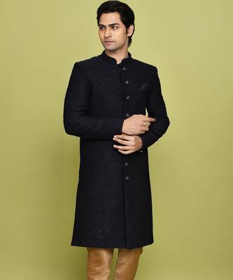 Navy blue straight pattern work indo western 4