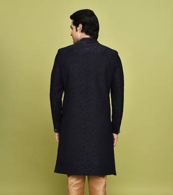 Navy blue straight pattern work indo western 5