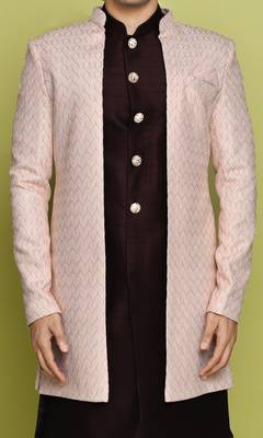 Pink front open pattern design with detached inside sleeveless jacket indo western 2