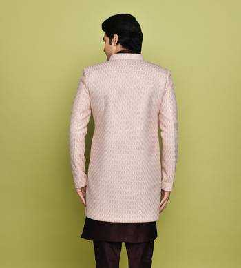Pink front open pattern design with detached inside sleeveless jacket indo western 5