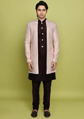 Pink front open pattern design with detached inside sleeveless jacket indo western 1