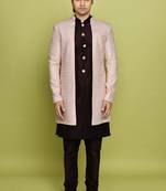 Pink front open pattern design with detached inside sleeveless jacket indo western