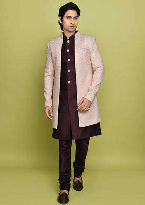 Pink front open pattern design with detached inside sleeveless jacket indo western 2