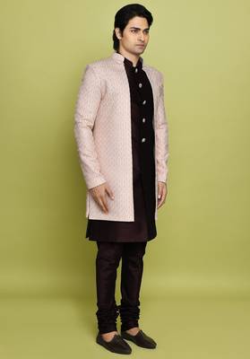 Pink front open pattern design with detached inside sleeveless jacket indo western 4