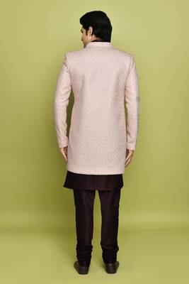 Pink front open pattern design with detached inside sleeveless jacket indo western 5