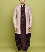 Pink front open pattern design with detached inside sleeveless jacket indo western