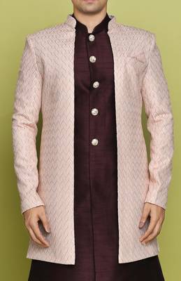 Pink front open pattern design with detached inside sleeveless jacket indo western 2