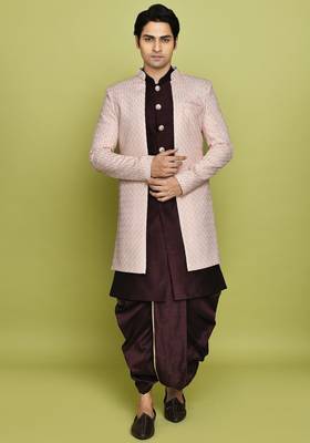 Pink front open pattern design with detached inside sleeveless jacket indo western 4